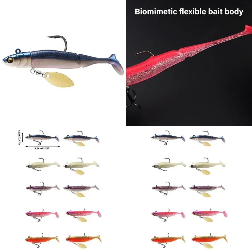 

R6FE Soft Fishing Lures Baits Jig Head Fishing Lures Artificial Swimbait with Sequins/Treble Hook T-Tail Slow Jigging Wobbler