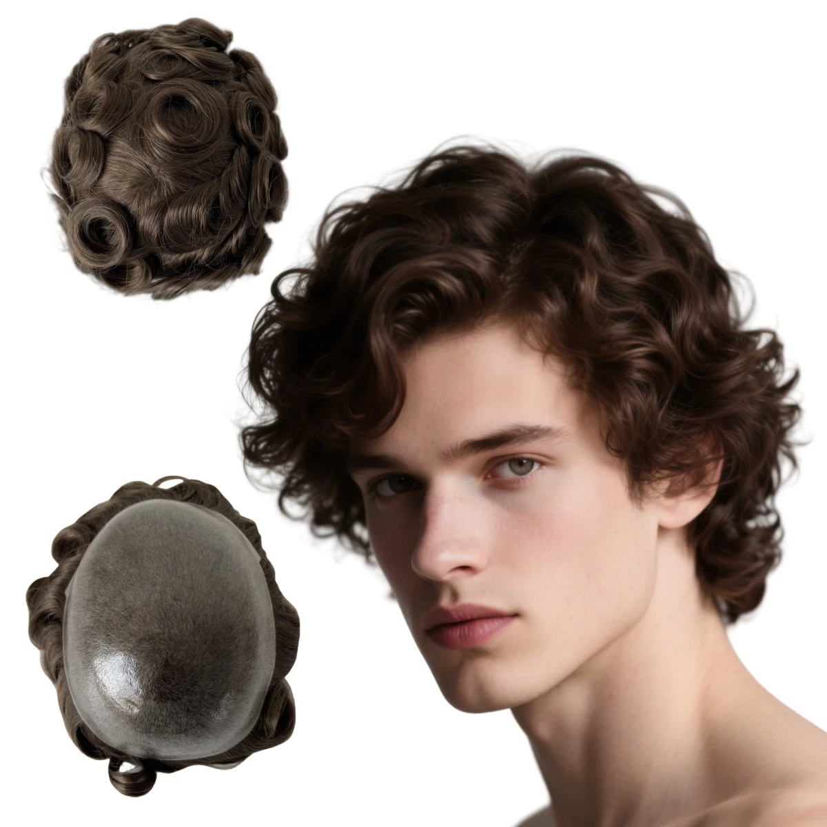 

Индийские системы натуральных человеческих волос, инъекционный парик из искусственной кожи, коричневый цвет 5. # для европейских мужчин