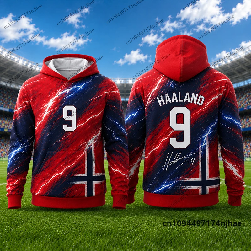 2026 Neue Spezial-Hoodies mit Haaland Nr. 9 Aufdruck für Männer und Frauen, Herbst, Langarm-Sportbekleidung, Fußball-Pullover, Sport-Oberteile für Kinder – Detail 4