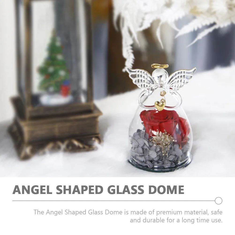 

Angel Shaped Glass Dome Clear Preserved Flower Cover Exquisite Desktop Decoration Eternal Floral Display Glass Dome