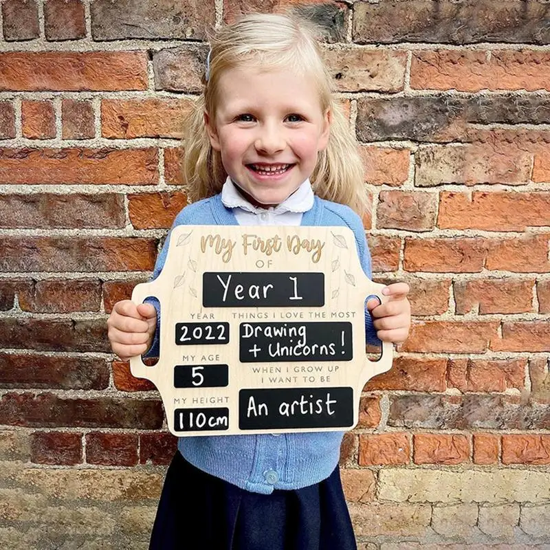 My First Day Of School Sign Portable Wooden Back School Chalkboard Sign Reusable Photograph Memory Board For Boys And Girls