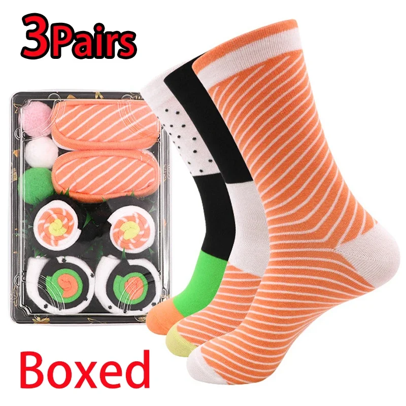3 Pairs Funny Sushi Socks Personalized Unique Patterns Food Socks Gift Set for Friends Christmas New Year Valentine Gifts