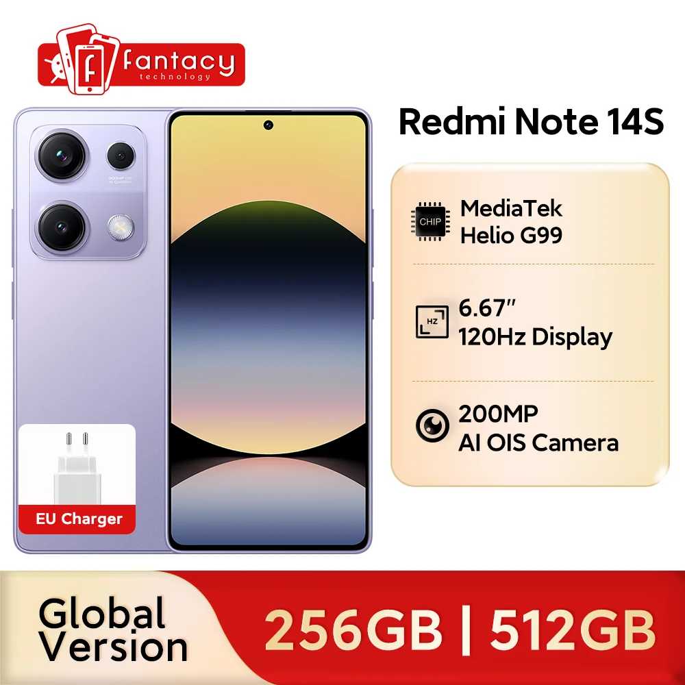 Global Version Xiaomi Redmi Note 14S Smartphone MTK Helio G99 200MP Camera 120Hz 6.67