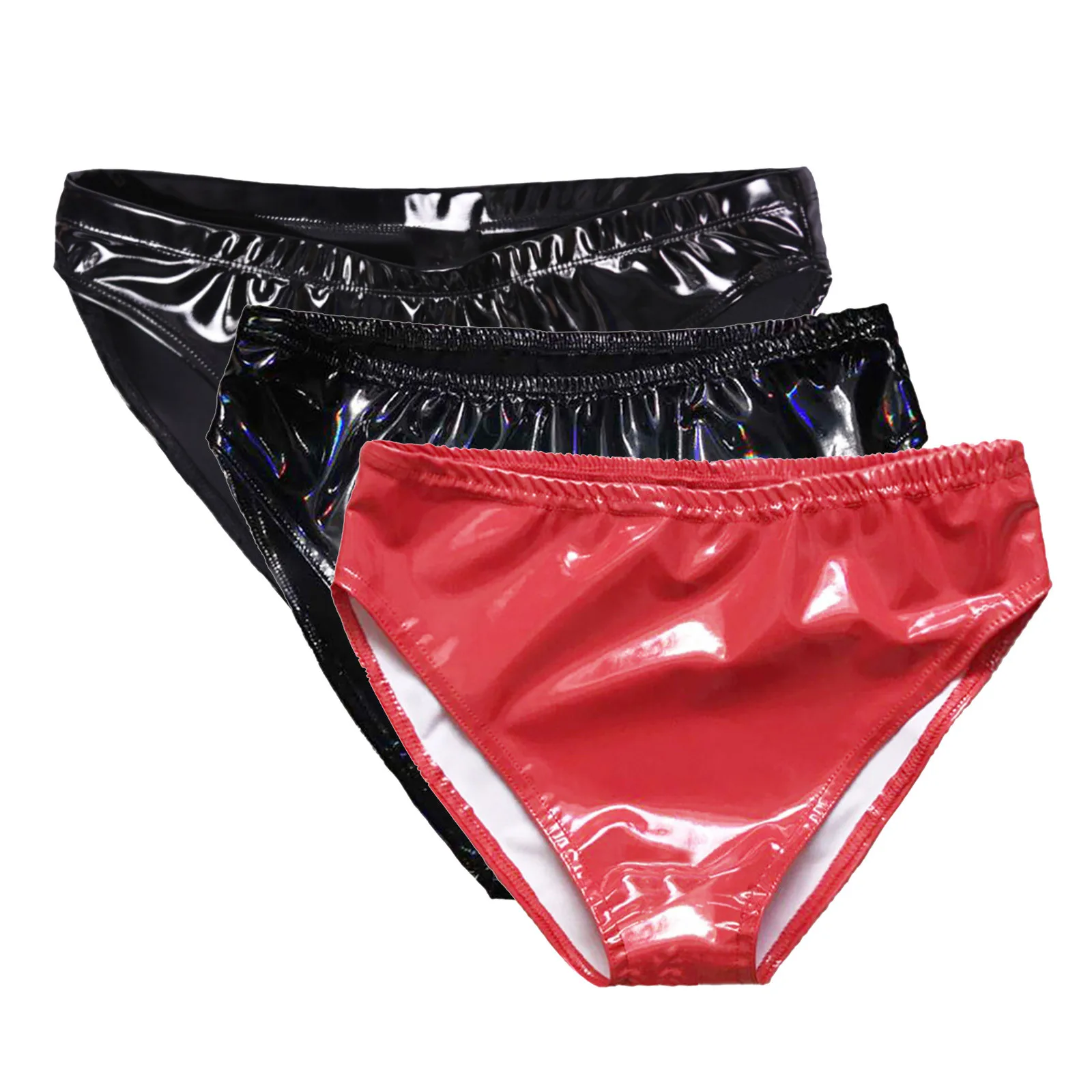 Women Faux Leather Briefs Sexy Bright Small Wrapped Hip Bright Mirror Paint High Waist Appeal Lingerie Shiny Underwear Clubwear