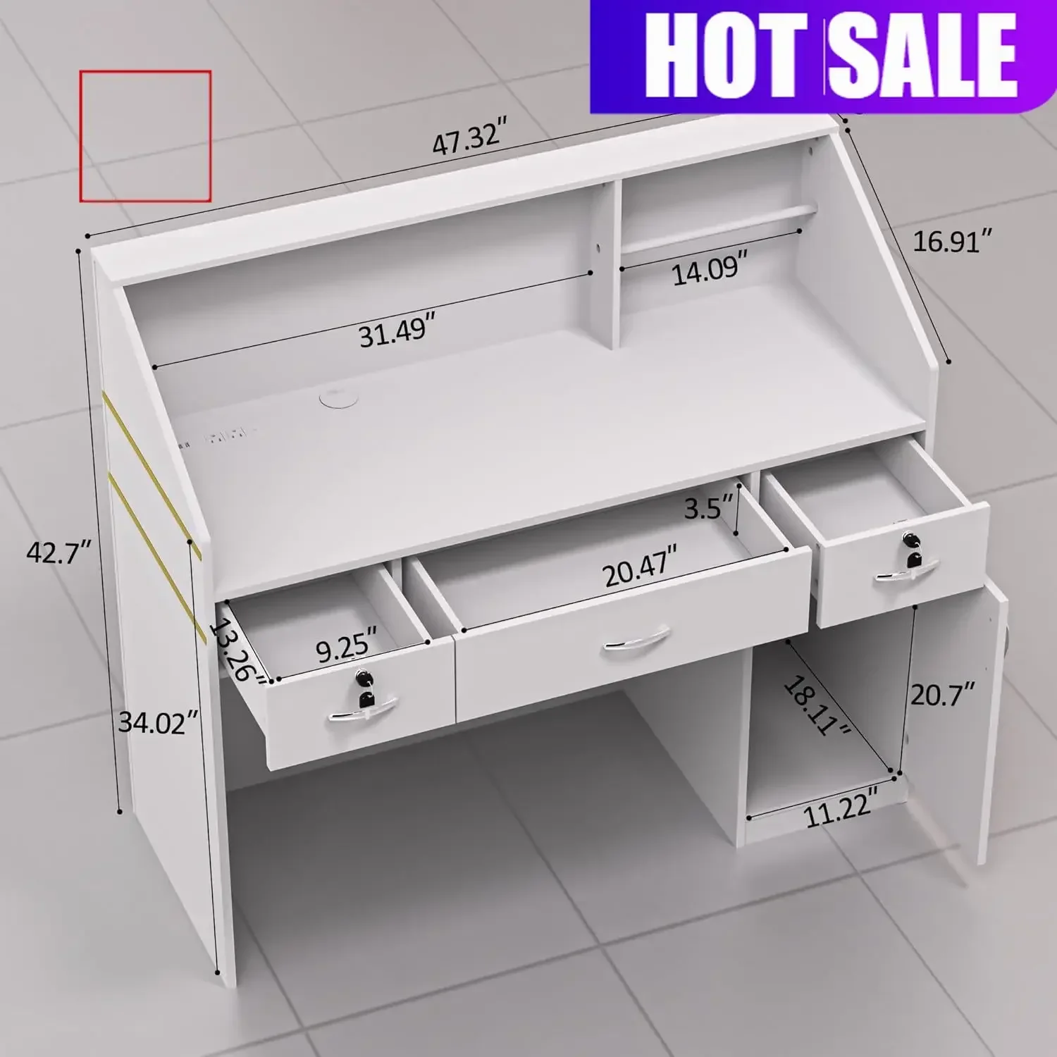 48 Inch Reception Counter Desk Front Table With Lockers Storage Shelves For Lobbies Salons Retail Home Offices Reception Rooms