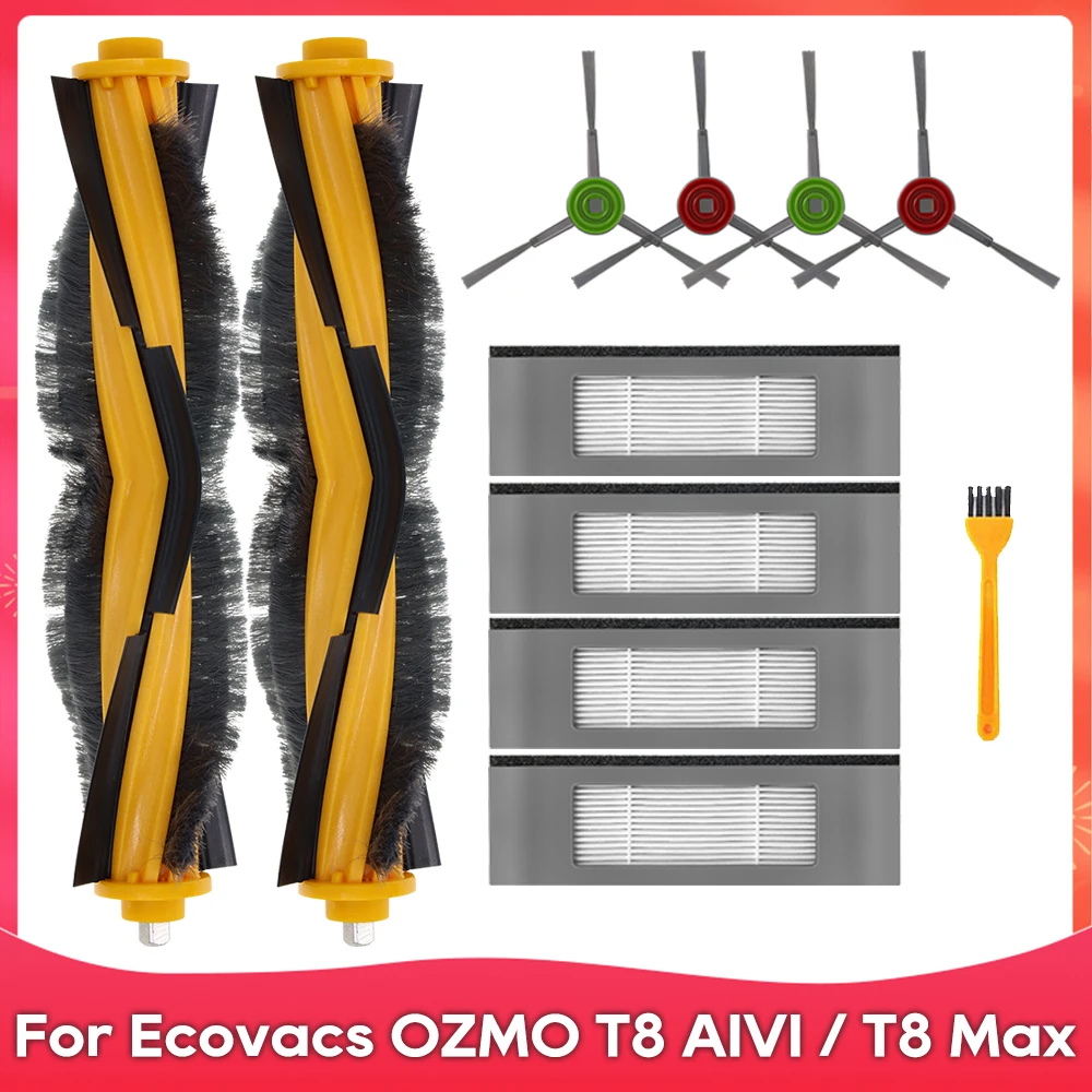 Roller Side Brush Filter Mop Dust Bag Part For Fit For Ecovacs DEBOT OZMO T8+ / T8 AIVI / T8 Max / N8 Plus / N8 Pro Robot Vacuum