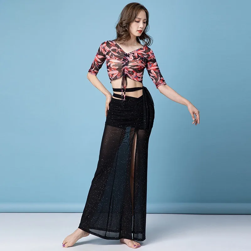 맞춤형 벨리댄스 의상 여성 연습복 2025 신상 섹시 오리엔탈 댄스 롱 스커트 세트 초보자 공연 의상