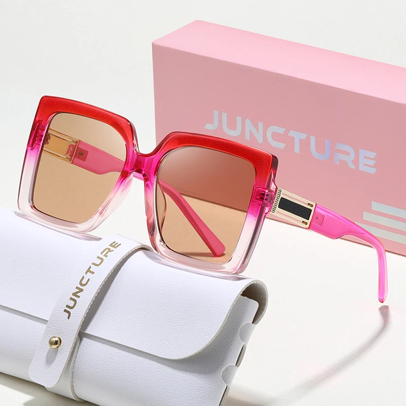 JUNCTURE نظارات شمسية مربعة أنيقة للنساء، نظارات شمسية بإطار كبير متدرج للسيدات، هدايا العطلات، نظارات شمسية للنساء