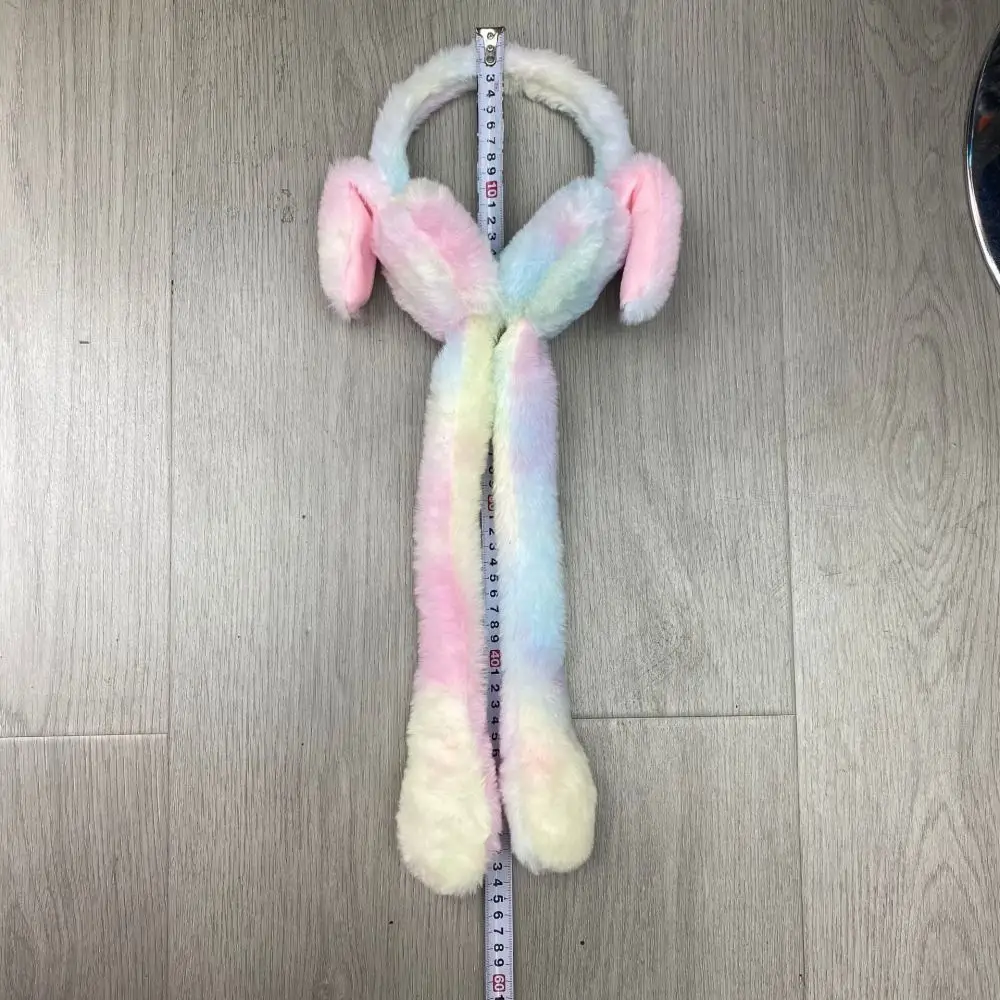 Cute Moving Ear Rabbit Earmuffs Plush Tie Dye Ear Warmers Winter Warm Protective Muffs Soft Cold Proof Outdoor Head Accessory