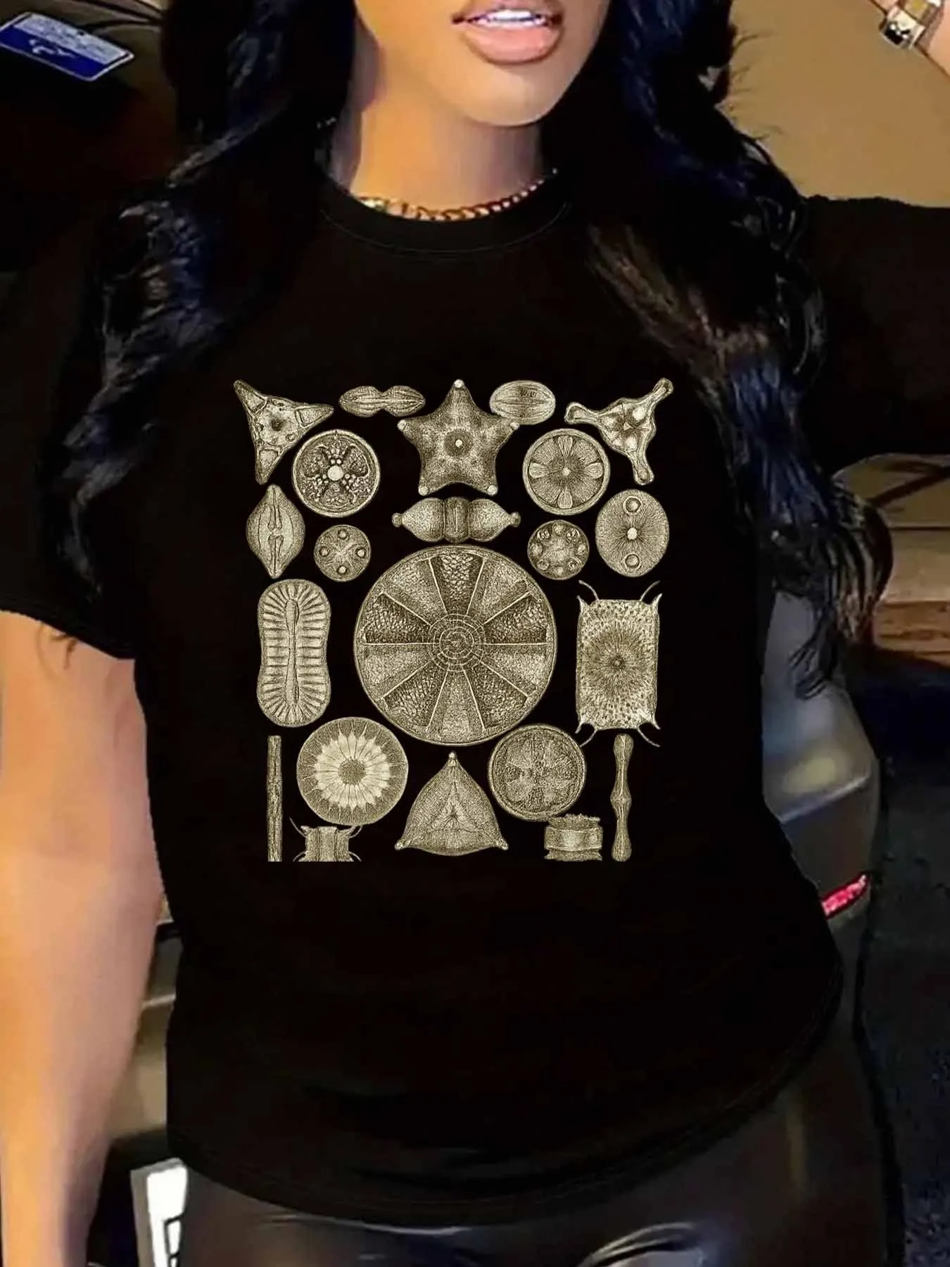 

【WY1315561】Женская футболка с круглым вырезом и мультяшным узором, модный топ с короткими рукавами и принтом, эластичная футболка