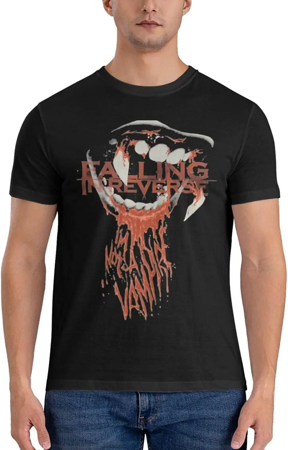 Falling in Band Reverse Men's Crew Neck Short Sleeve Tops Trend Versatile T-Shirt Black