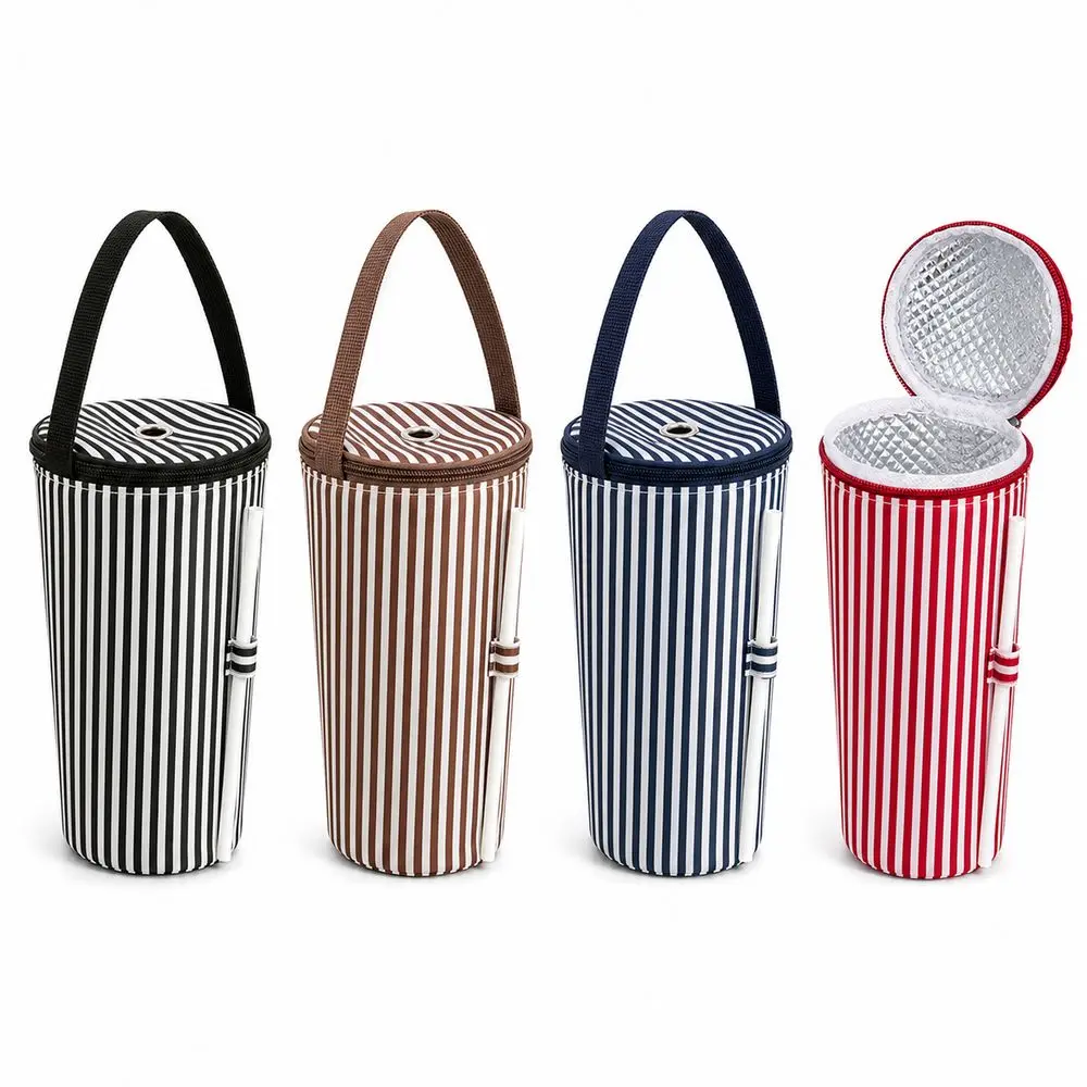 Cloth Bubble Tea Cup Sleeve Striped Pattern Carry Handle Drink Cup Carrier Thermal Insulation Portable Structure