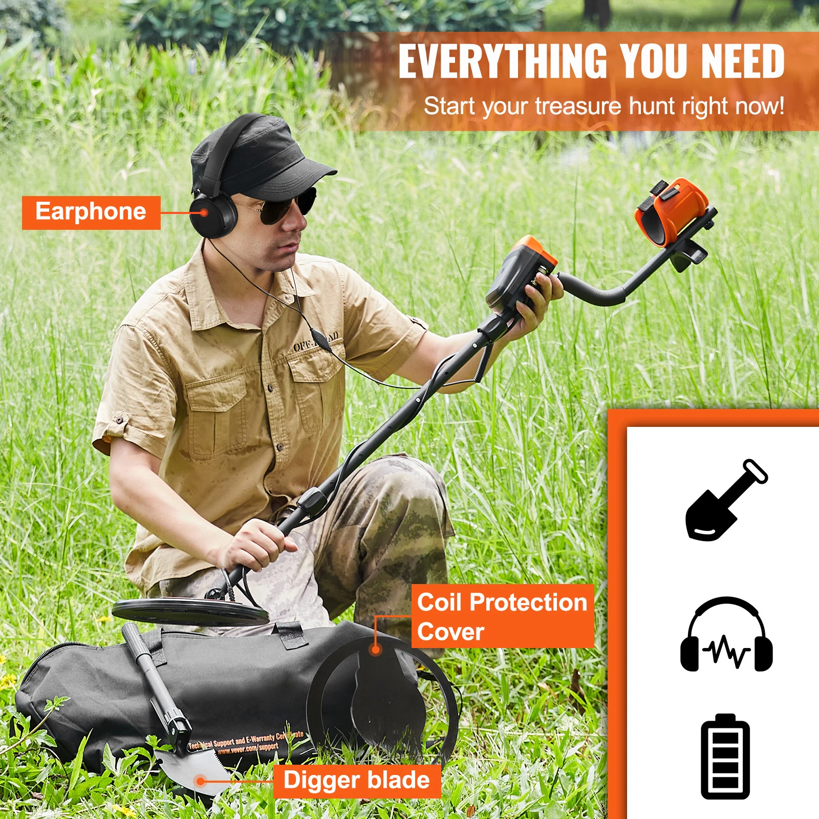 SucceBuy Metal Detector for Adults & Kids 10Inch Waterproof Search Coil + LCD Display 7 Modes Adjustable 41''-52'' Aluminum Stem image 6