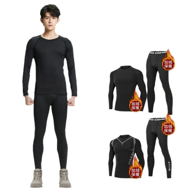 Winter Thermal Underwear Men Compression Fitness Fleece Man Sport First Layer Underwear Set Second Thermal Men's Skin Long Johns