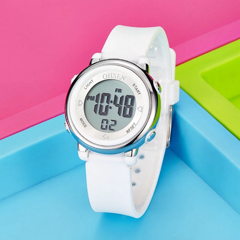 OHSEN Fashion Digital Sport Watch Boys Alarm Clock GiftChild Kids Wristwatch Child Girls Silicone Strap 50M Swim Dive