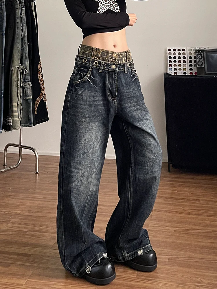 

Женские джинсы свободного кроя с широкими штанинами, новая зимняя модель, с двойным поясом и вставками, повседневные, удобные, износостойкие