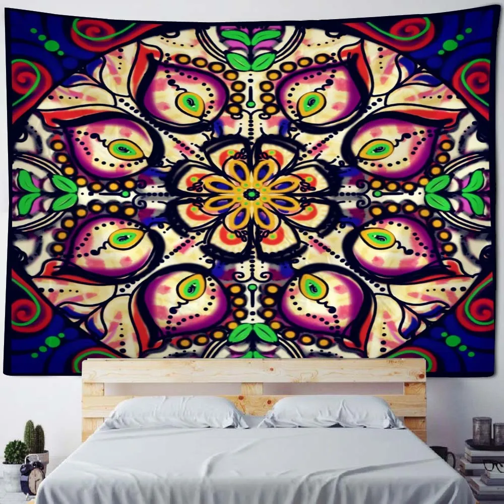 

Psychedelic Art Pattern Tapestry Wall Hanging Beach Mat Tent Camping Travel Mattress Boho Mandala Home Decor Blankets Sheets