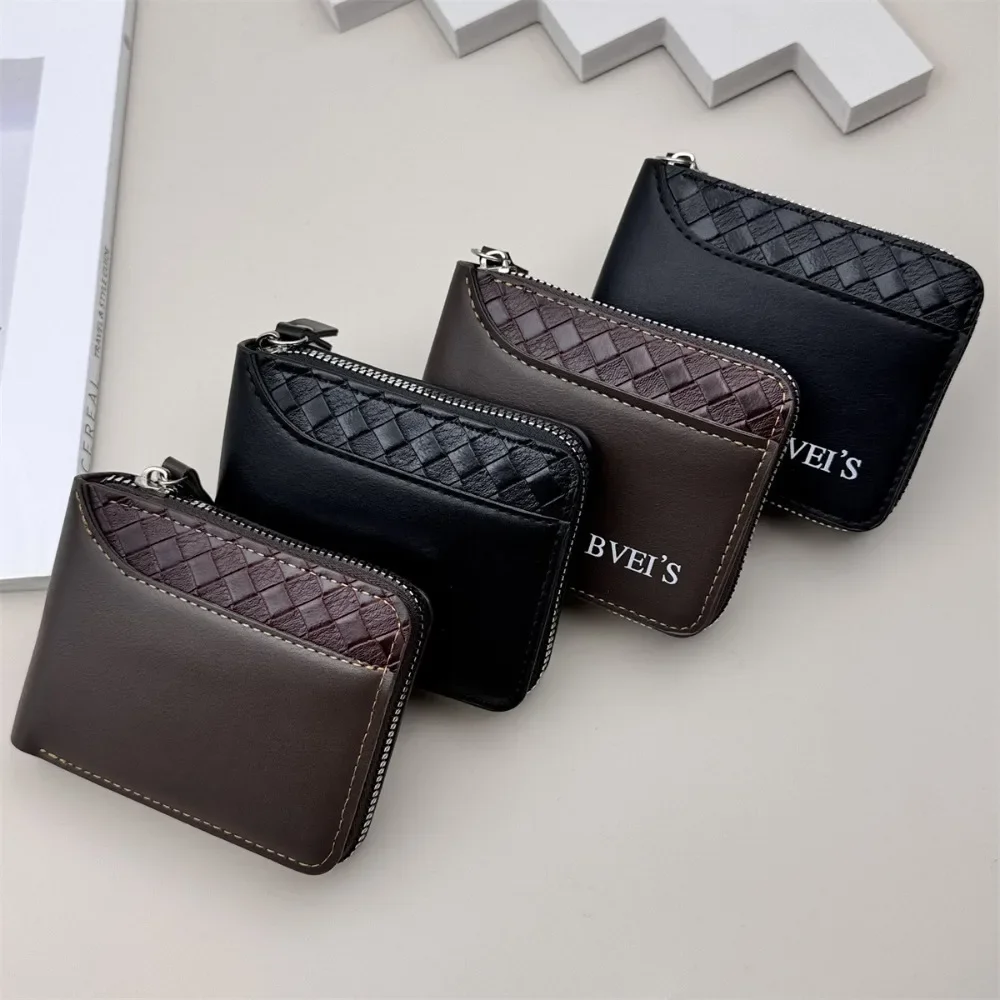 1 Pc Leather Men’s Wallet Luxury Mens Purse Male Zipper Card Holders with Coin Pocket Rfid Wallets Gifts for Men Money Bag