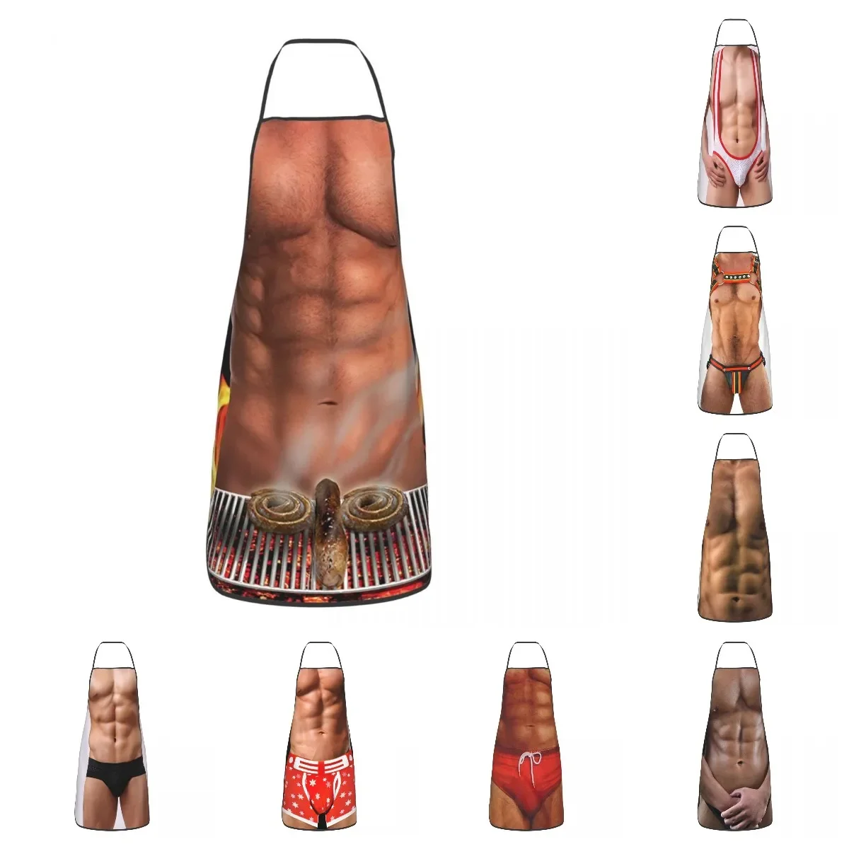 Funny Sexy Muscular Man Bib Apron Men Women Unisex Kitchen Chef Tempting Body Tablier Cuisine for Cooking Baking Gardening