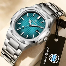 2024 New POEDAGAR Luxury Watch Business Waterproof Male Clock Luminous Date Stainless Steel Square Quartz Men Watch reloj hombre