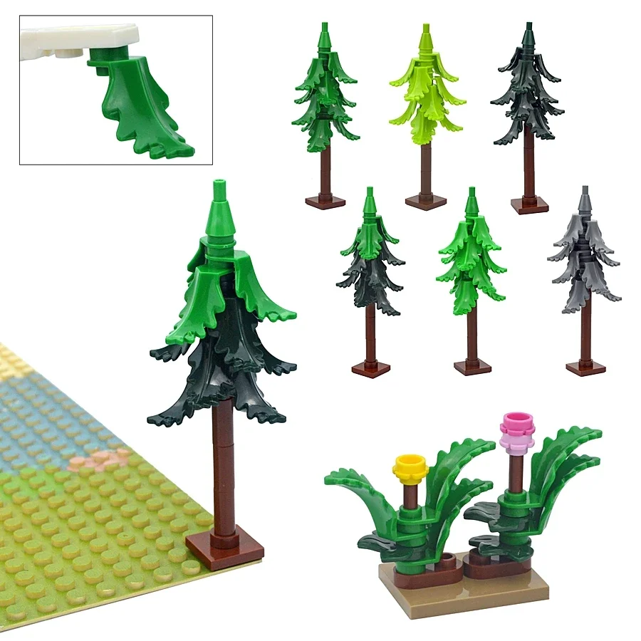 New MOC City Bricks Plant Winter Tree Arbor Forest Bush Pine Leaf Building Block Street House Cottage Scene Decoration Kid Toy