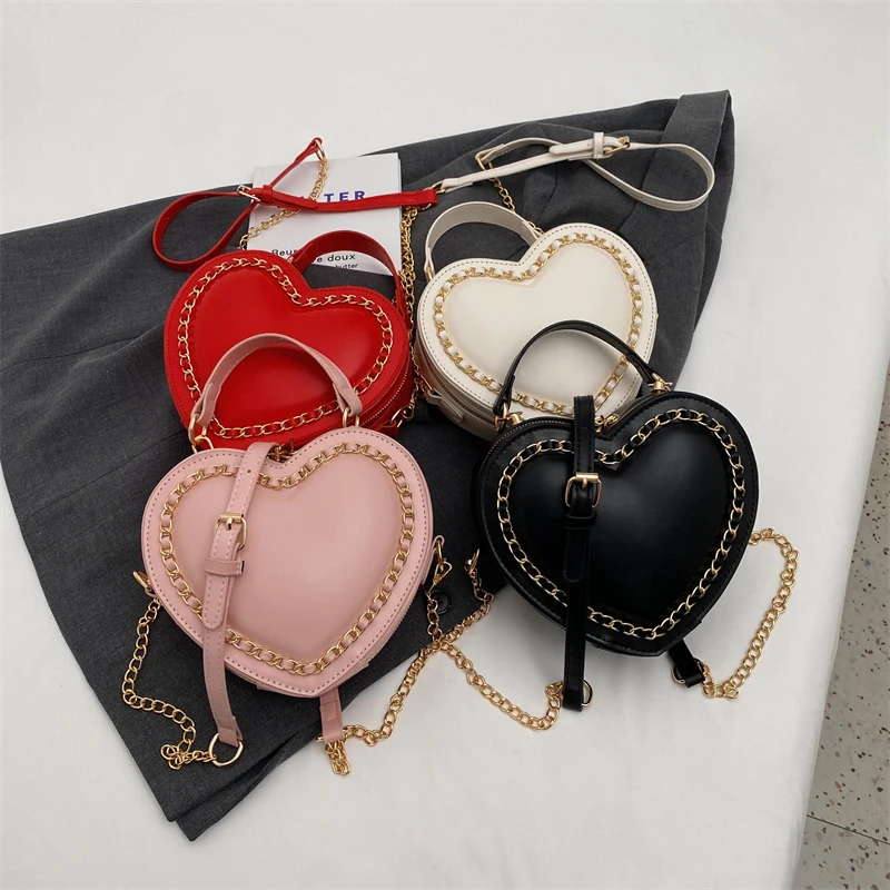 Heart Mini Women\'s Bag 2023 Chain Messenger Bag Y2K Luxury Designer Handbag PU Leather Shoulder Cross Bag Unusual Tote Shopping