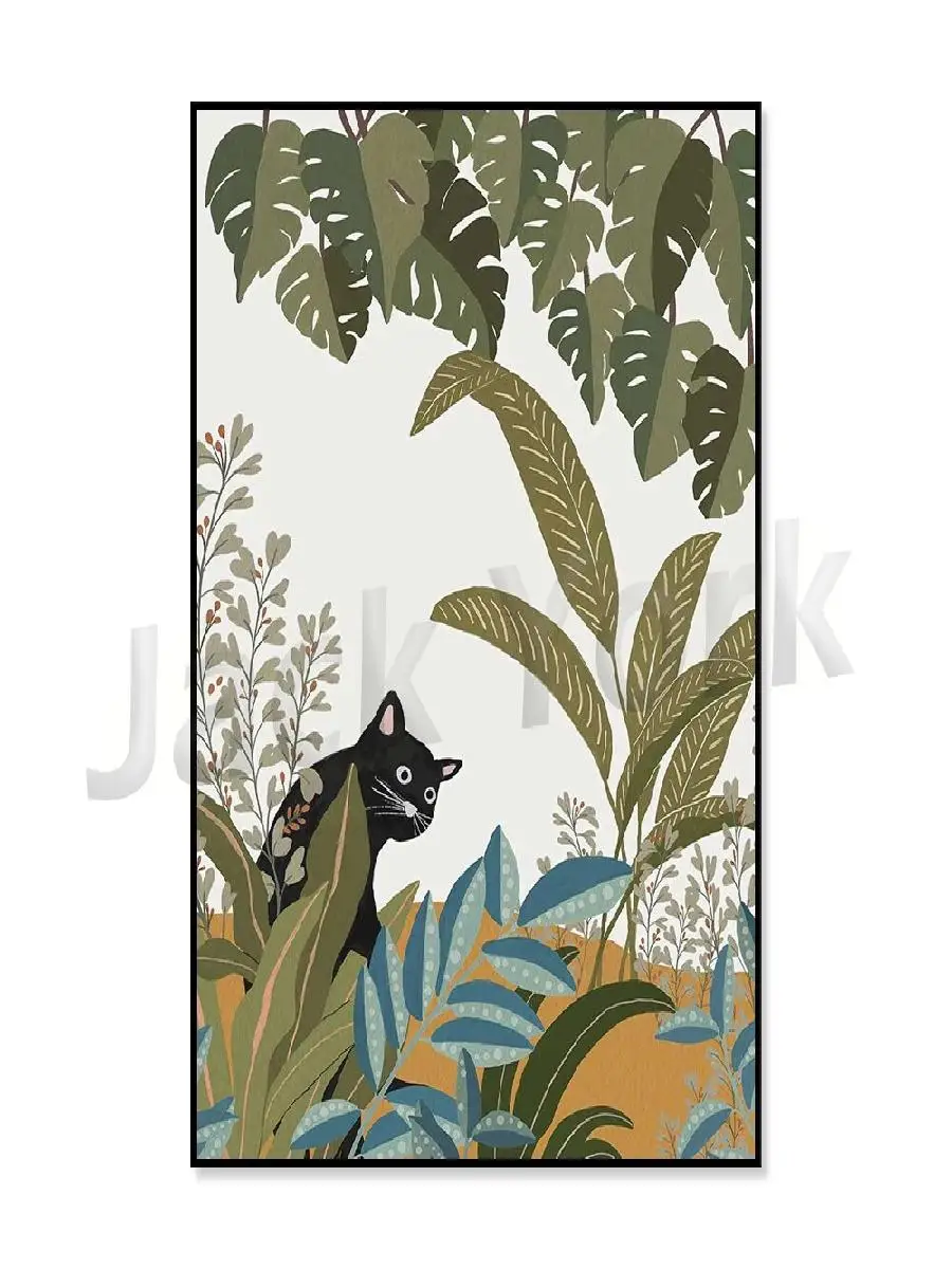 Peekaboo Black Cat in Jungle Botanical Wall Art  Printable Cat Lover Decor Cat Mom Gift Cat and Plant Poster Home Decor