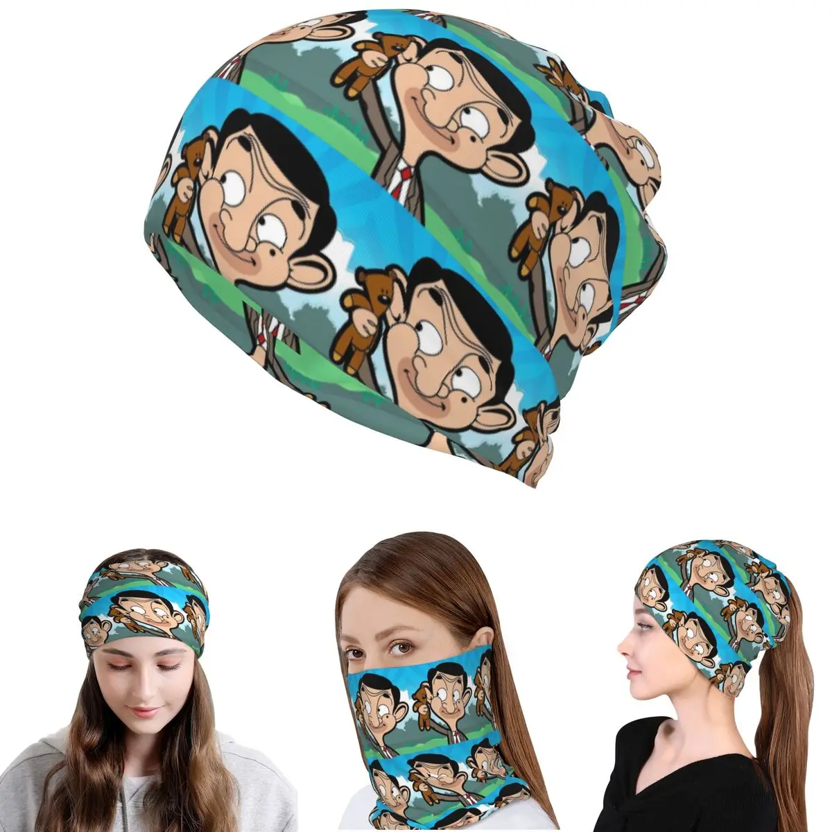 Mr. Bean Cartoon Bandana Neck Cover Mask Scarf Multifunction Headwear Beanies Hat Unisex Adult Washable