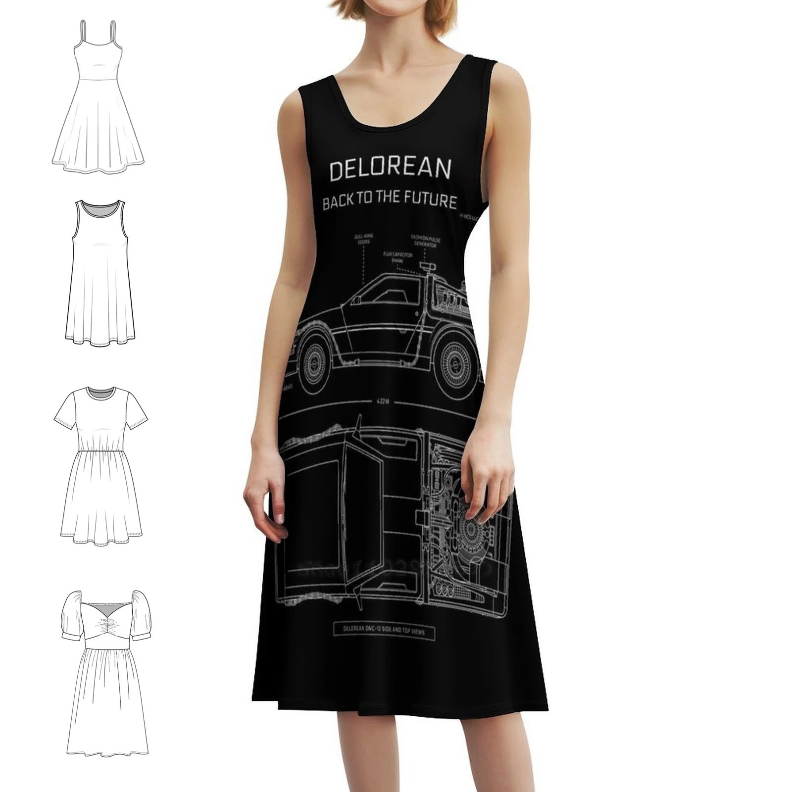 

Time Machine-Back To The Future (Белый трафарет-без консервативного стиля Мини-платье для женщин Трапеция Свободное повседневное дневное платье Назад в