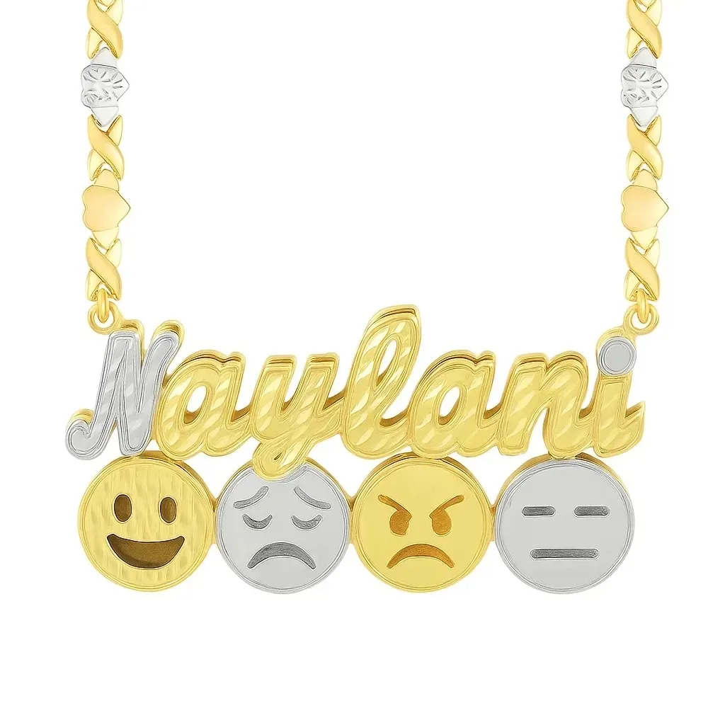 

Personalized Double Layer Two Tone Custom Emoji Name Necklace XOXO Chain Necklace 18K Gold Plated Jewelry Christmas Gift for Her