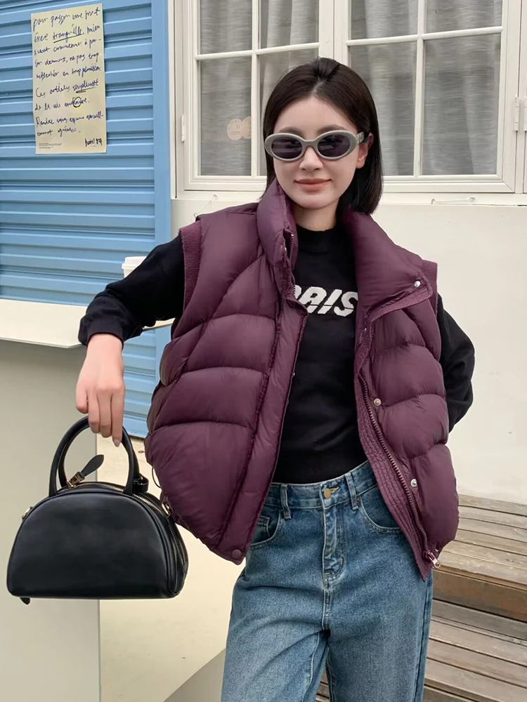 

Autumn Winter Warm Puff Stand Collar Down Vest Women White Duck Down Thicken Sleeveless Vests Female Zipper Quilted Waistcoat