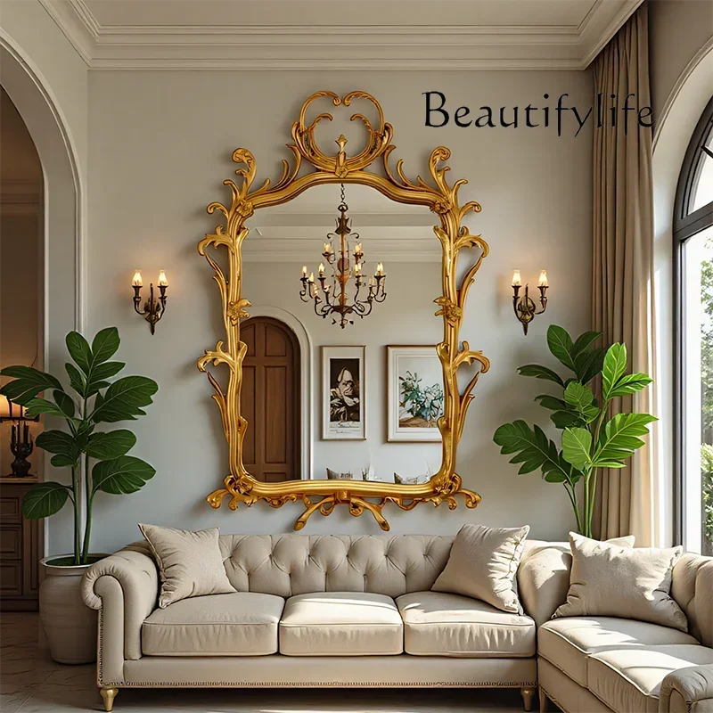 Q QS French Art Dressing Table Makeup Mirror French Bathroom Wall Hanging Bathroom Mirror Porch Living Room Carved Decorative Mi