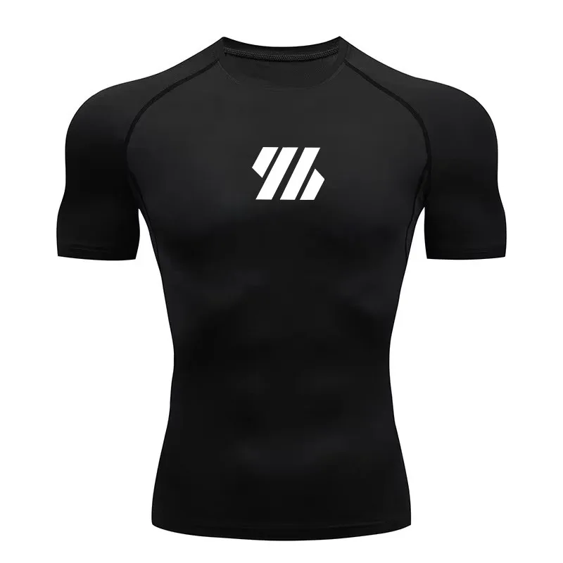 2026 Compression T-shirt men's summer sportswear running  elastic quick drying sports top T-shirt gym dumbbell exercise shirt