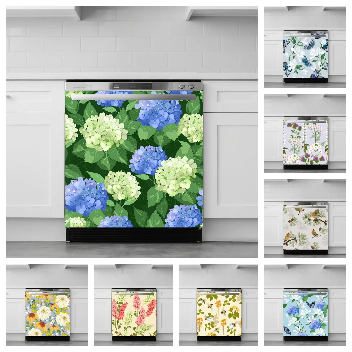 Floral Dishwasher Door Sticker Nature Garden Decor Cover for Self‑Adhesive Dishwasher Washing Machine Flat Cabinet Surface Decal