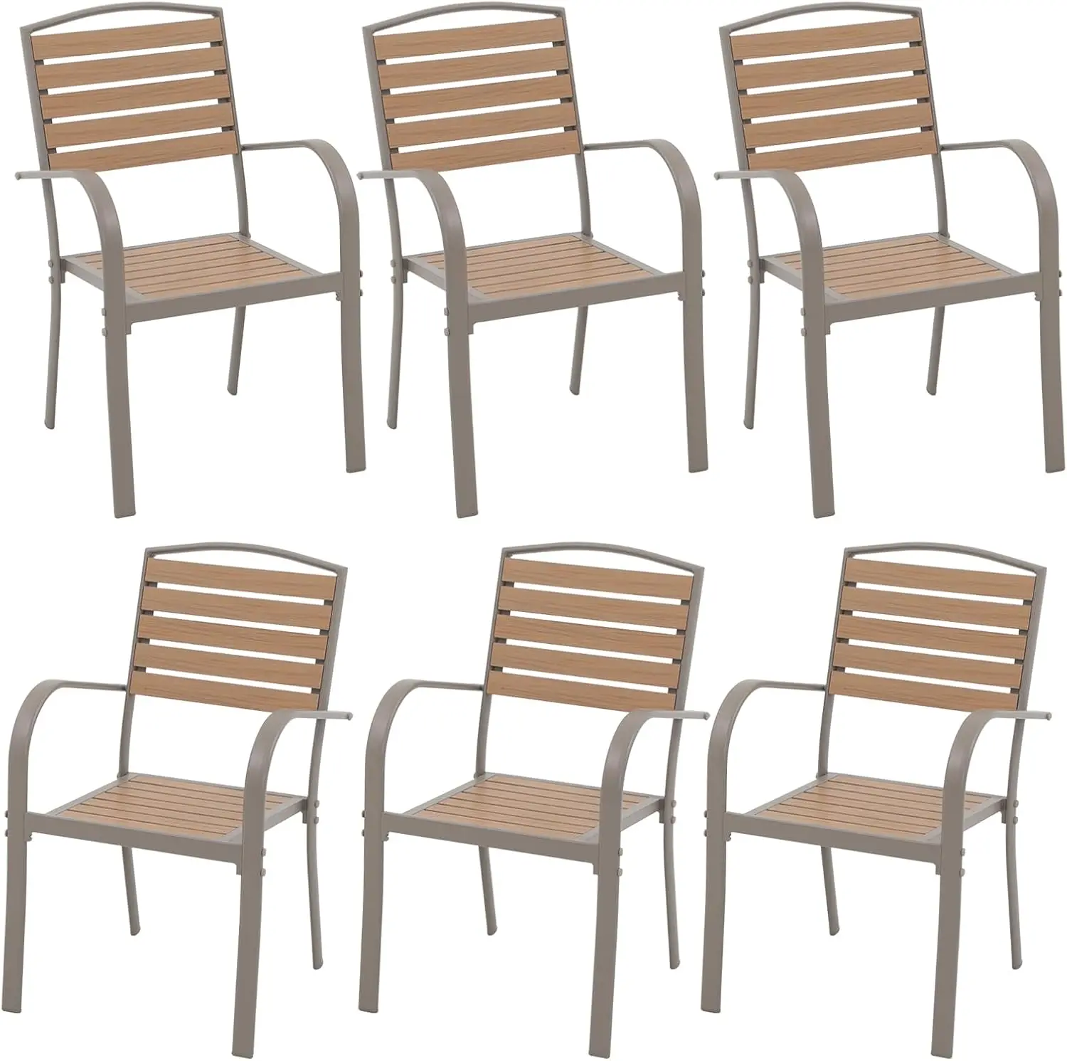 Outdoor Dining Chairs Set of 6, Stackable Outdoor Patio Chairs Set of 6, All-Weather Bistro Chair with Armrest,