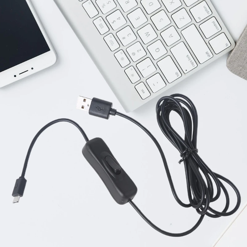 Easy to Operate Safe Black USB to Micro USB Charging Cable with Switch 2 Meters Convenient to Control Various Devices