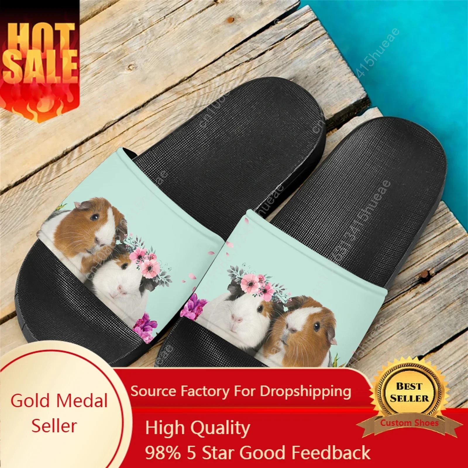 Sandals Female Guinea Pig Design Casual Flat Beach Slippers Comfortable Light Soft Bottom Shower Slides Adult Child Home Shoes