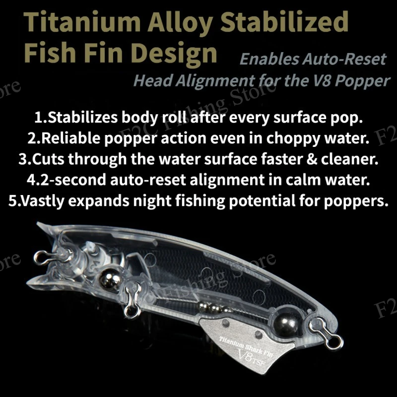 Built-in Rattles Topwater Lurefans V8 Popper 80mm/12g Fishing Lure Floating Hard Bait for Snakehead 3D Fish Eyes Bass Fishing