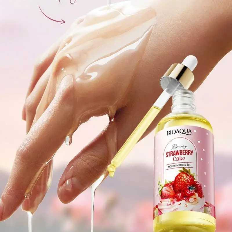 زيت الجسم المطلي بكعكة الفراولة 100 مل - تركيبة خفيفة الوزن وسريعة الامتصاص، ترطيب وتغذية للبشرة الناعمة المتوهجة