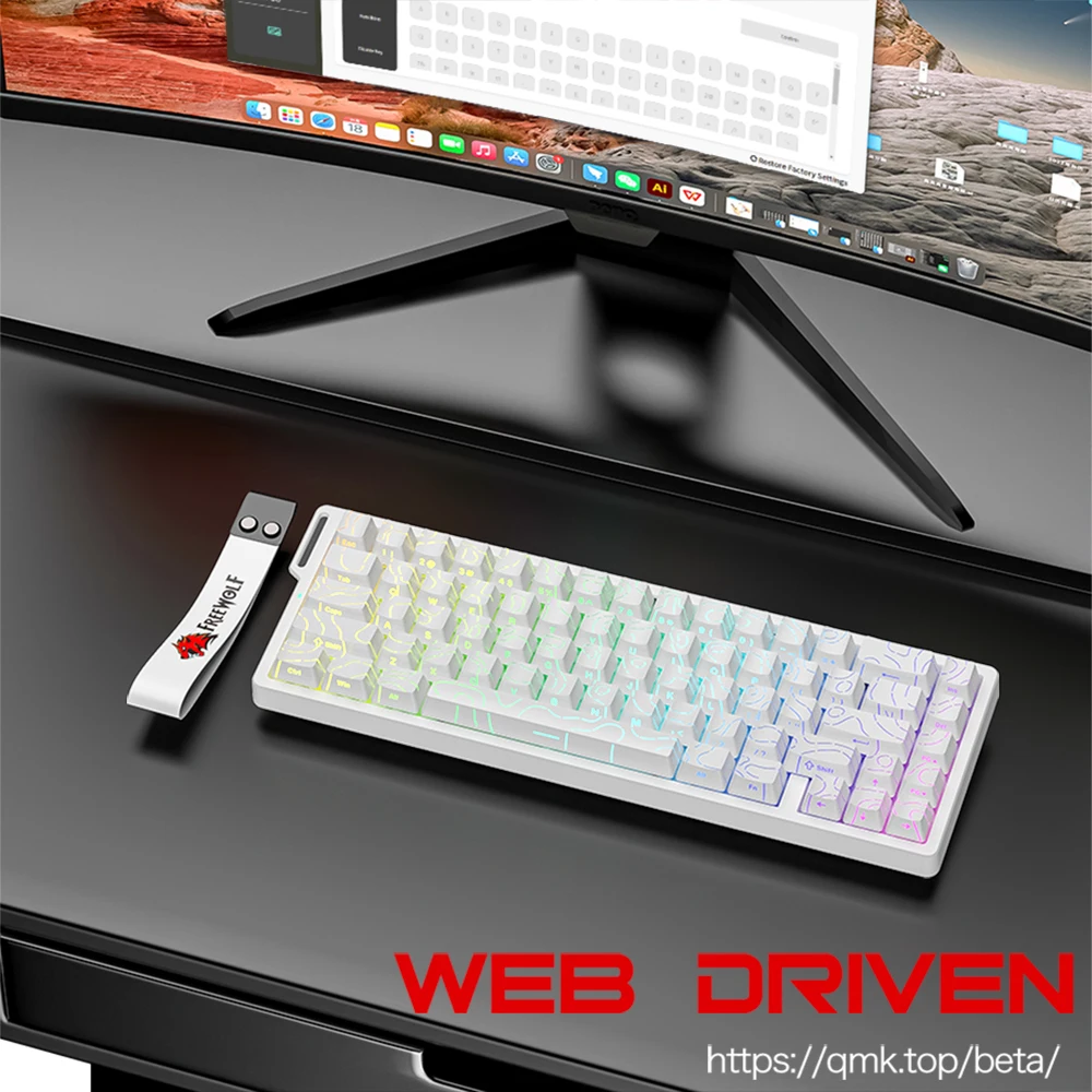 FREEWOLF F68PRO 8K Keyboard Mekanis Bea Cukai, Sakelar Magnetik, Kecepatan Pemindaian 128K, Akurasi RT 0.01Mm, Keyboard Gaming RGB