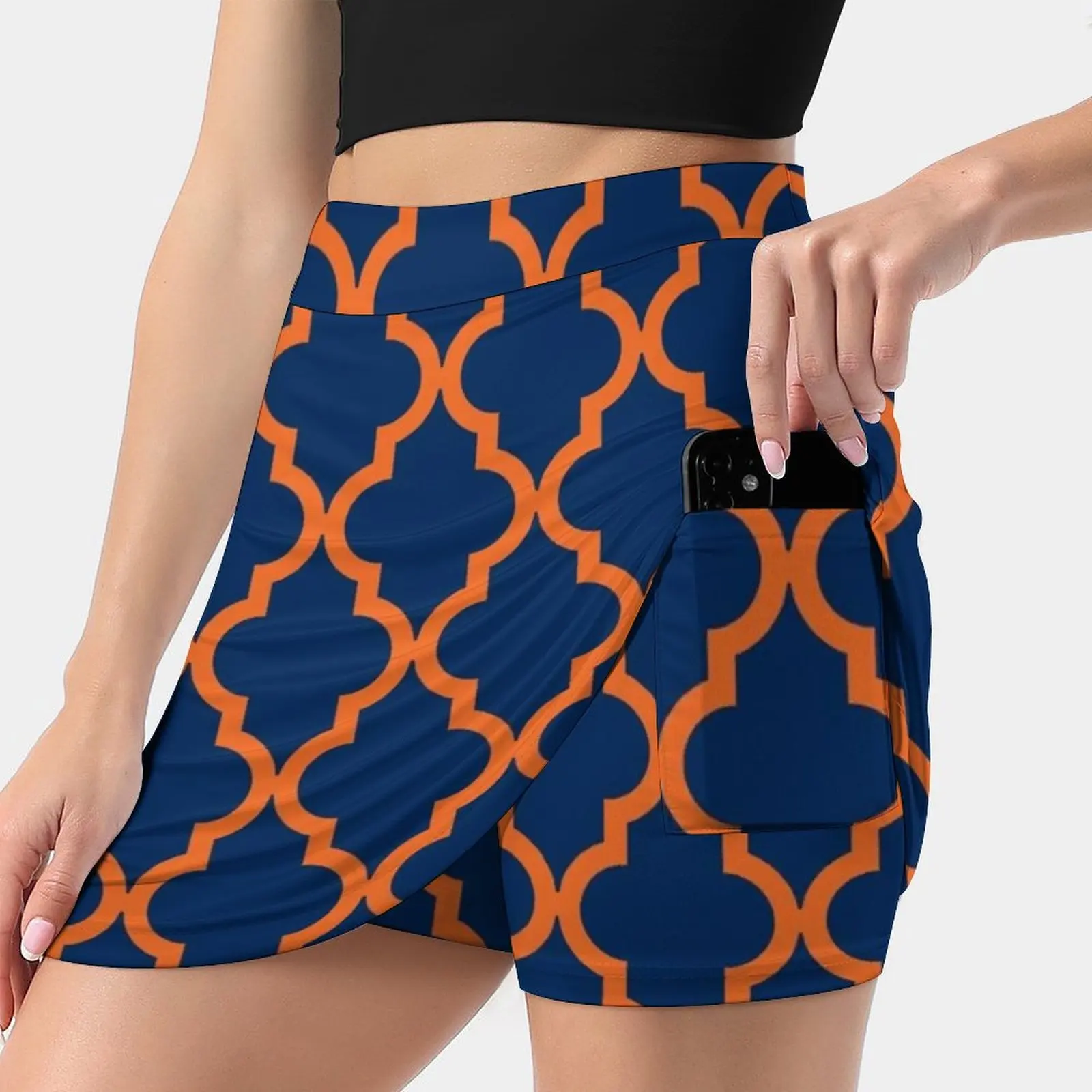 Moroccan Pattern : Orange & Navy Blue Women's skirt Aesthetic skirts New Fashion Short Skirts Auburn Blue Boise Broncos Bsu