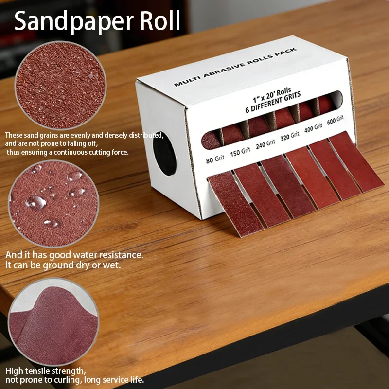 Diamond Cloth Rolls, 80/150/240/320/400/600 Grit Sandpaper Rolls Metal Emery Cloth with Dispenser, Alumina Sandpaper