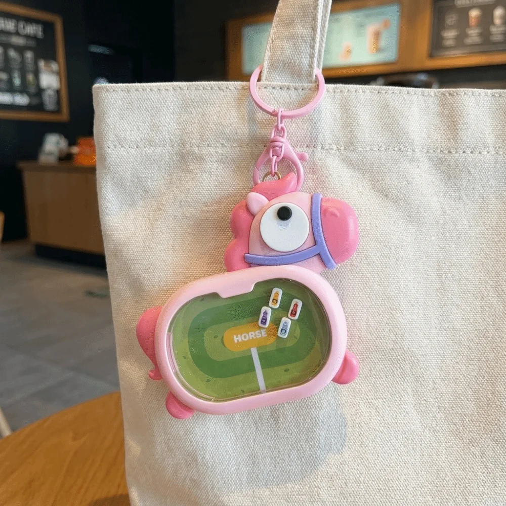 Creative Funny Magnetic Horse-Racing Keychain Plastic Cartoon Fidget Keychain Hanging Horse Pendant Keyring Party Favor