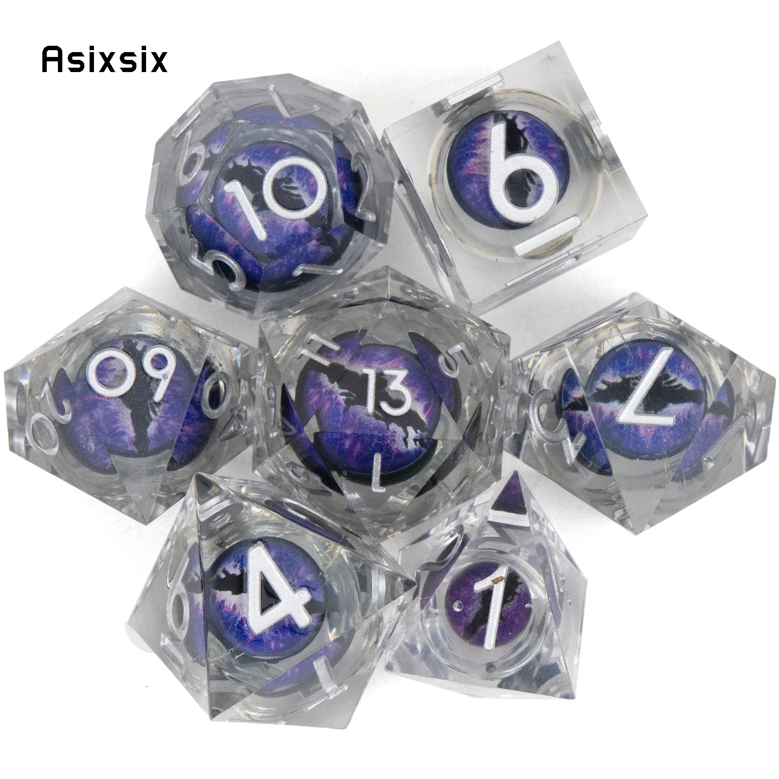 

7 Pcs Transparent Eyeball White Number Sharp Edge Resin Dice Polyhedral Dice Suitable for Role-Playing RPG Board Game