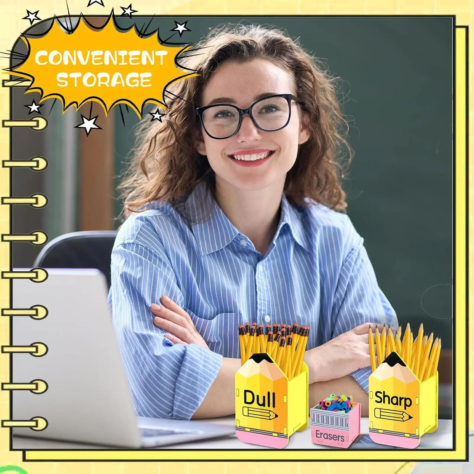 حامل أقلام رصاص مملة خشبي 3 قطع موزع أقلام رصاص ملحقات منزلية لمساحات العمل والمكتبة وغرفة الحرف المدرسية واستوديو الطلاب #6