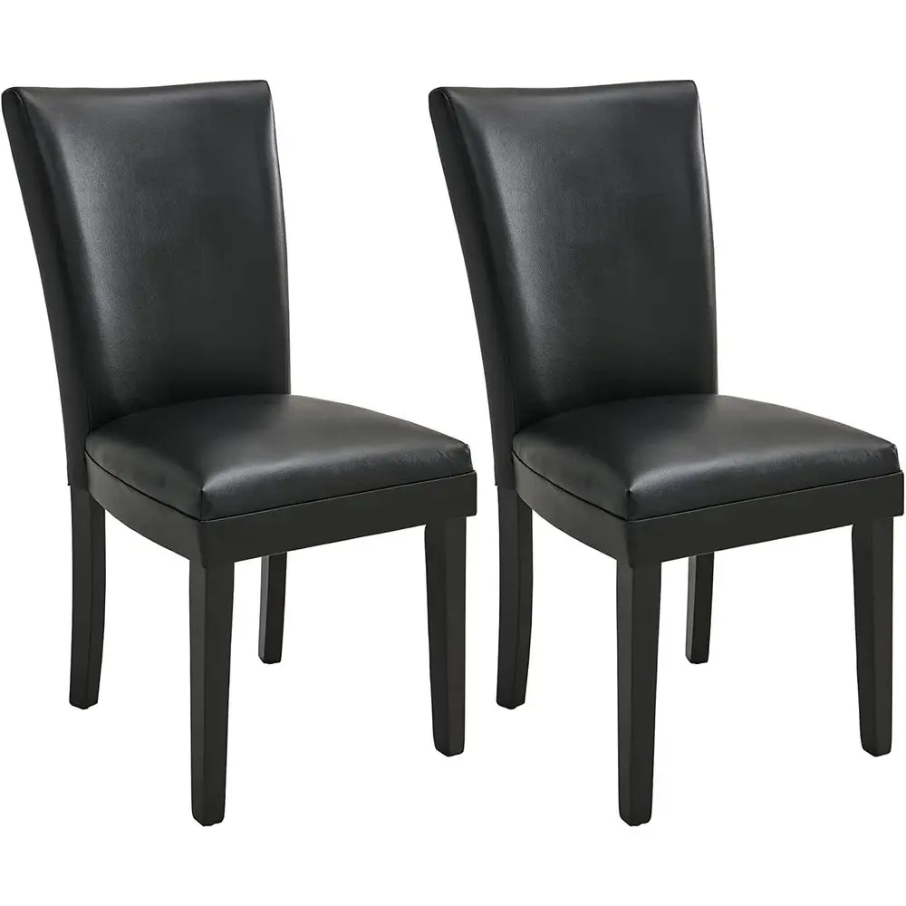 

Set o 2 Black Dining Chairs, ern Upholstered Parsons Chairs with Wooden Legs and Leather inish, Ideal or Kitchen, Dining Room &