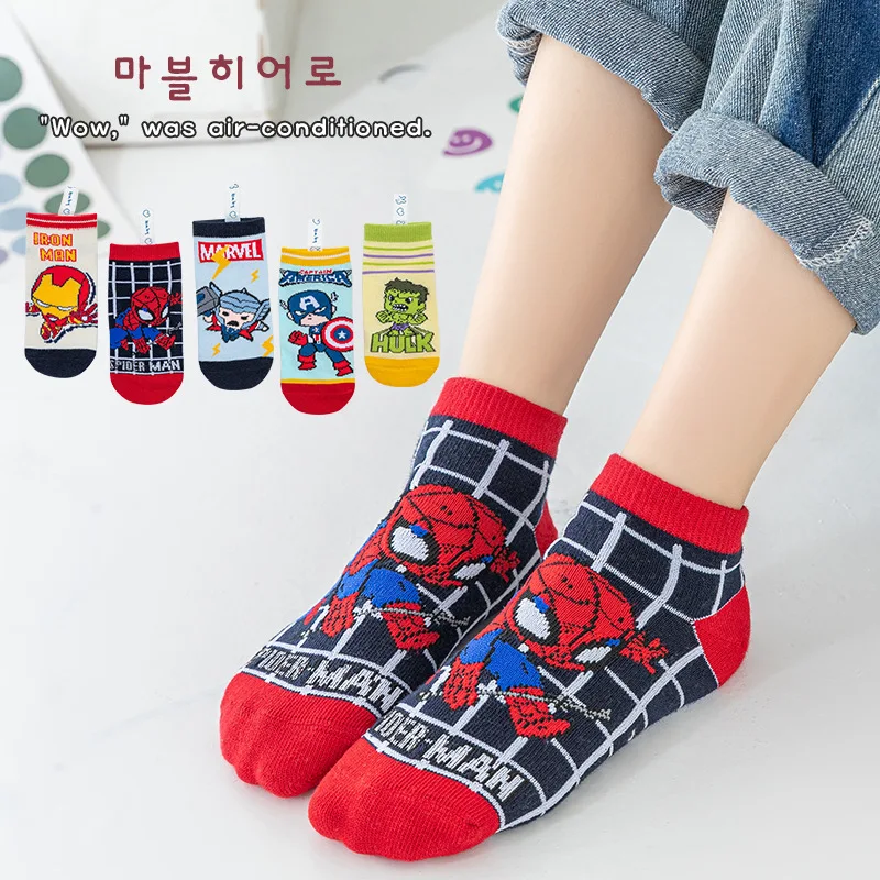 5 Pairs Marvel Kids Socks Kawaii 2024 New Fall Winter Cartoon Boy Children Short Socks Cotton Sock for Boys Gifts