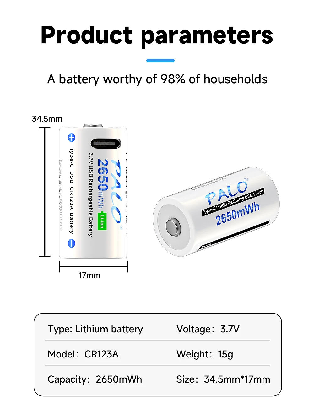 PALO 2-12PCS 2650mWh 3,7 V 16340 16350 Akku USB Lade RCR123 CR123 CR123A Li-Ion Batterien für LED Taschenlampe – Detail 12