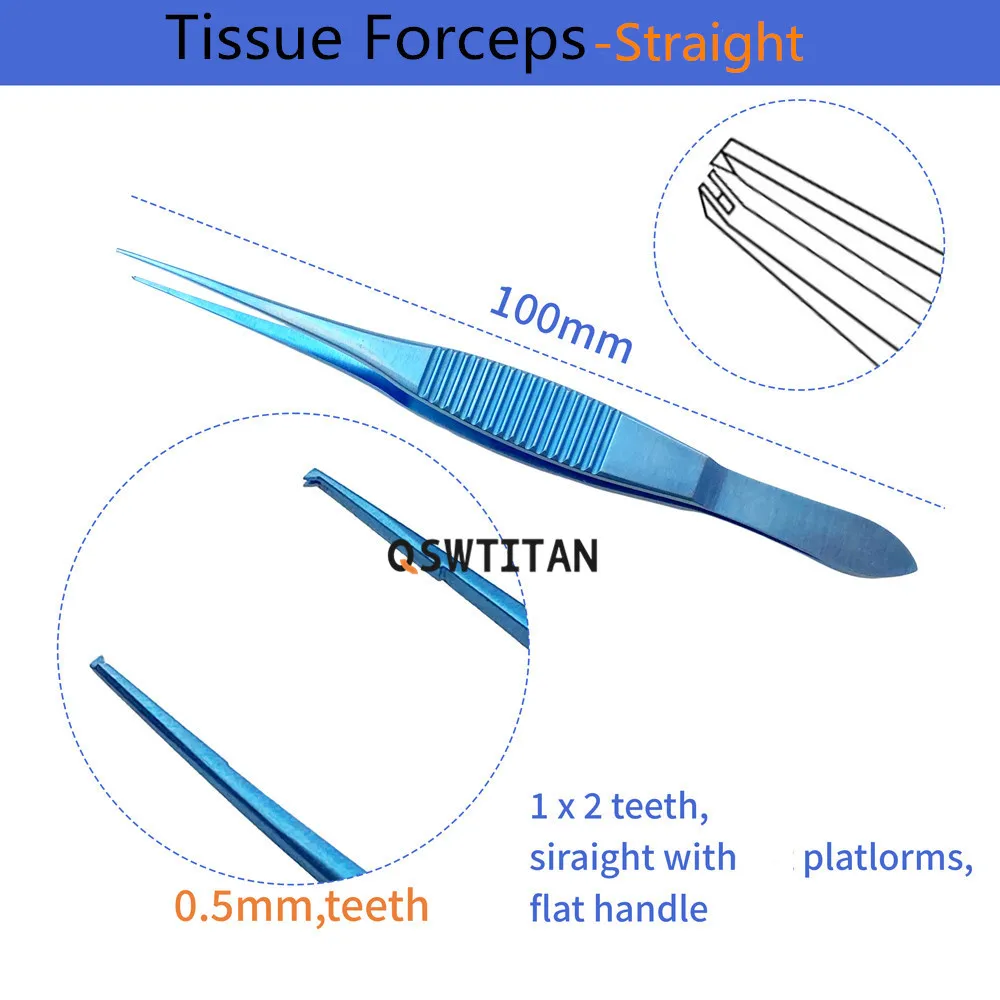 QSWTITAN Pinza in titanio da 100 mm di lunghezza Strumenti per palpebre Denti dritti Strumento oftalmico Doppia palpebra