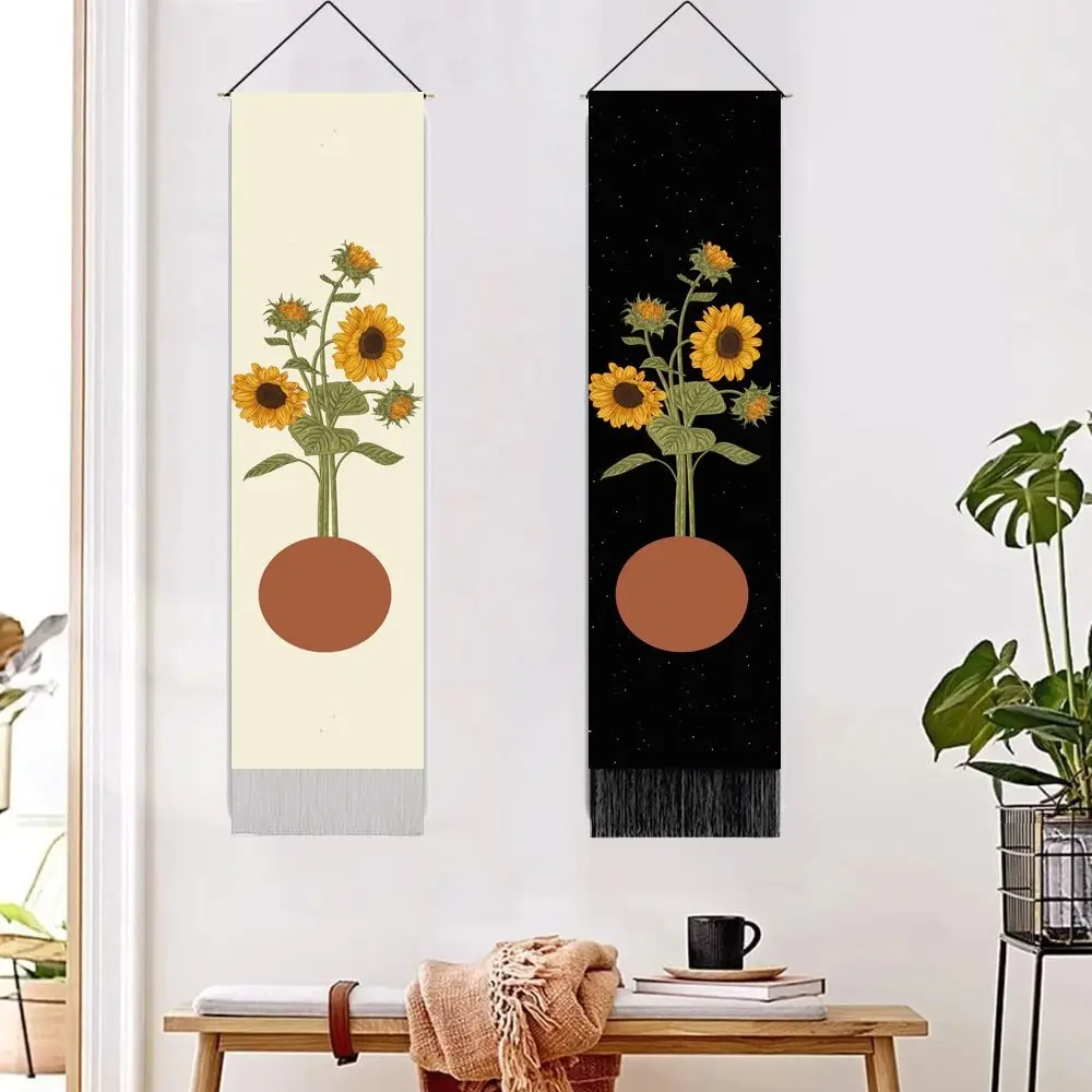 

with Tassel Ins Boho Sunflower Tapestry Hanging Antique Nordic Style Art Tapestry with Wooden Stick Nordic Wall Rugs Home